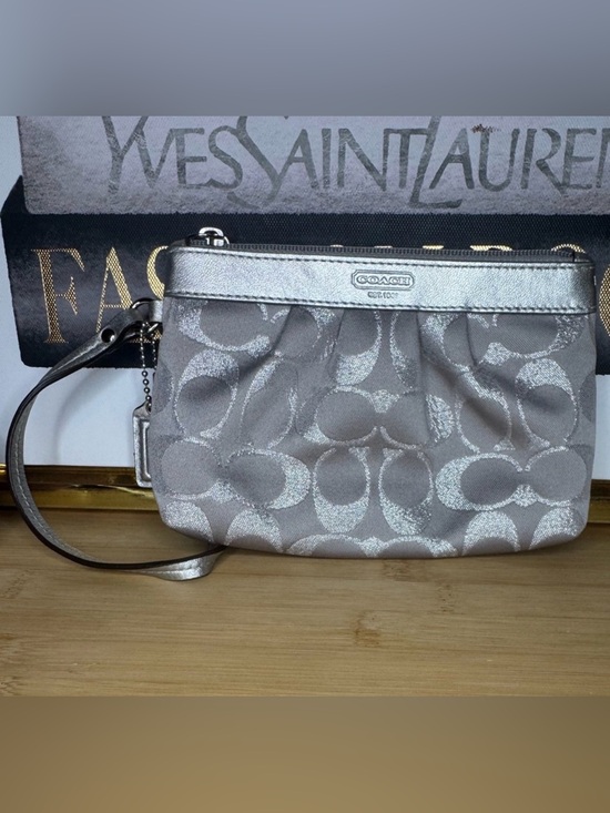 Coach Handbags - Coach Lurex Metallic Silver Signature Wristlet Nwot